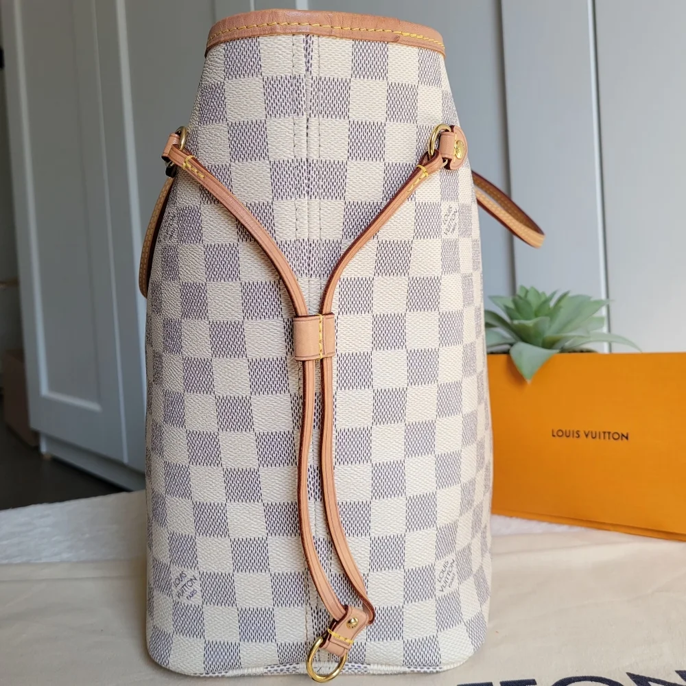 💕BEAUTIFUL Louis Vuitton Tote Bag Neverfull MM Damier AZUR "Rose Ballerine - Picture 14 of 16